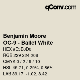 Color code: Benjamin Moore - OC-9 - Ballet White | qconv.com