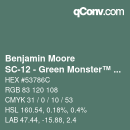 Color code: Benjamin Moore - SC-12 - Green Monster™ Green | qconv.com