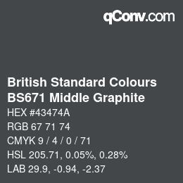 Color code: British Standard Colours - BS671 Middle Graphite | qconv.com