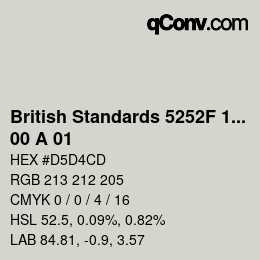 Code couleur: British Standards 5252F 1976 - 00 A 01 | qconv.com