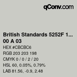 カラーコード: British Standards 5252F 1976 - 00 A 03 | qconv.com