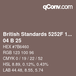 カラーコード: British Standards 5252F 1976 - 04 B 25 | qconv.com