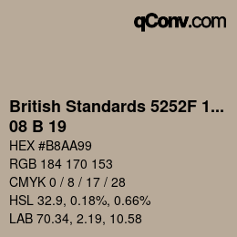 カラーコード: British Standards 5252F 1976 - 08 B 19 | qconv.com