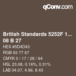 Color code: British Standards 5252F 1976 - 08 B 27 | qconv.com