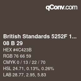 Farbcode: British Standards 5252F 1976 - 08 B 29 | qconv.com