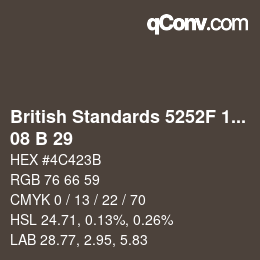 Farbcode: British Standards 5252F 1976 - 08 B 29 | qconv.com