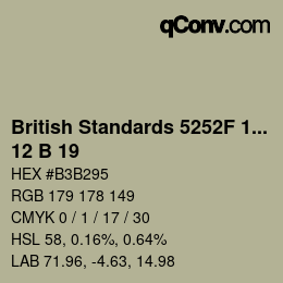 カラーコード: British Standards 5252F 1976 - 12 B 19 | qconv.com