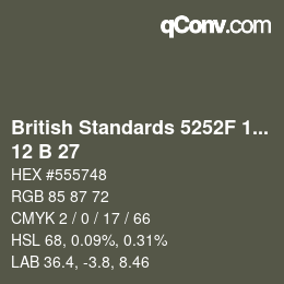 カラーコード: British Standards 5252F 1976 - 12 B 27 | qconv.com