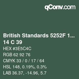 カラーコード: British Standards 5252F 1976 - 14 C 39 | qconv.com