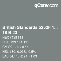 Color code: British Standards 5252F 1976 - 18 B 23 | qconv.com