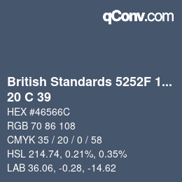 Color code: British Standards 5252F 1976 - 20 C 39 | qconv.com