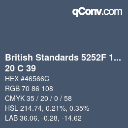 カラーコード: British Standards 5252F 1976 - 20 C 39 | qconv.com