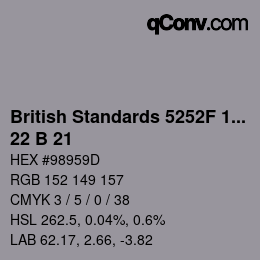 Farbcode: British Standards 5252F 1976 - 22 B 21 | qconv.com