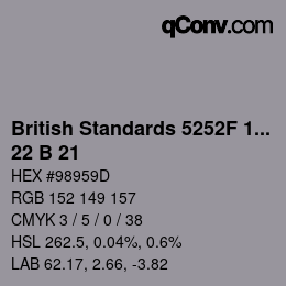 カラーコード: British Standards 5252F 1976 - 22 B 21 | qconv.com