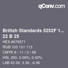 カラーコード: British Standards 5252F 1976 - 22 B 25 | qconv.com