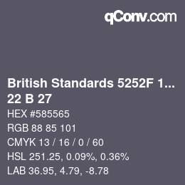 カラーコード: British Standards 5252F 1976 - 22 B 27 | qconv.com