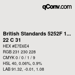 Color code: British Standards 5252F 1976 - 22 C 31 | qconv.com