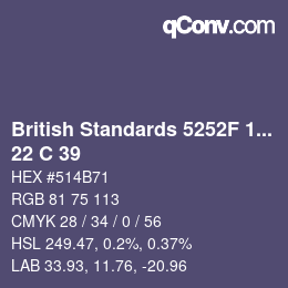 カラーコード: British Standards 5252F 1976 - 22 C 39 | qconv.com