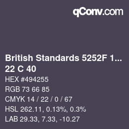 Color code: British Standards 5252F 1976 - 22 C 40 | qconv.com