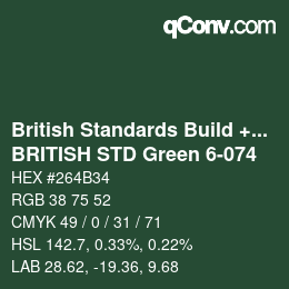 Code couleur: British Standards Build + DecPaints - BRITISH STD Green 6-074 | qconv.com