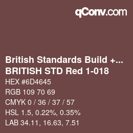 Code couleur: British Standards Build + DecPaints - BRITISH STD Red 1-018 | qconv.com