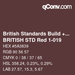Code couleur: British Standards Build + DecPaints - BRITISH STD Red 1-019 | qconv.com