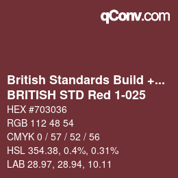 Code couleur: British Standards Build + DecPaints - BRITISH STD Red 1-025 | qconv.com