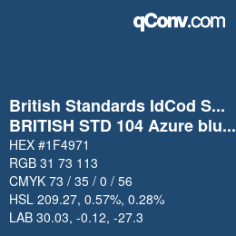 Code couleur: British Standards IdCod Special - BRITISH STD 104 Azure blue | qconv.com