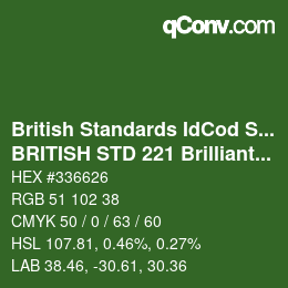 Code couleur: British Standards IdCod Special - BRITISH STD 221 Brilliant green | qconv.com