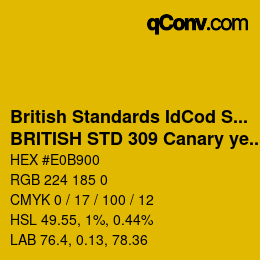 Farbcode: British Standards IdCod Special - BRITISH STD 309 Canary yellow | qconv.com