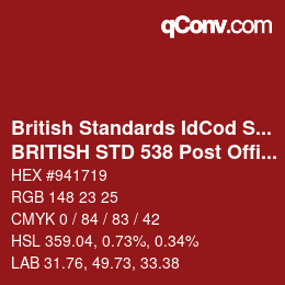 Farbcode: British Standards IdCod Special - BRITISH STD 538 Post Office red | qconv.com