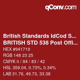 Código de color: British Standards IdCod Special - BRITISH STD 538 Post Office red | qconv.com