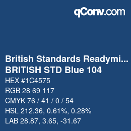 Code couleur: British Standards Readymixed - BRITISH STD Blue 104 | qconv.com
