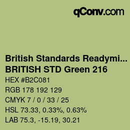 Código de color: British Standards Readymixed - BRITISH STD Green 216 | qconv.com