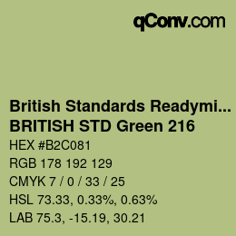Code couleur: British Standards Readymixed - BRITISH STD Green 216 | qconv.com