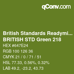 Código de color: British Standards Readymixed - BRITISH STD Green 218 | qconv.com