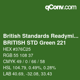 Farbcode: British Standards Readymixed - BRITISH STD Green 221 | qconv.com