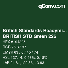 Código de color: British Standards Readymixed - BRITISH STD Green 226 | qconv.com