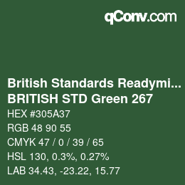 Code couleur: British Standards Readymixed - BRITISH STD Green 267 | qconv.com