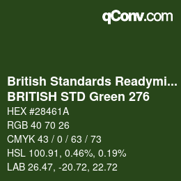 Farbcode: British Standards Readymixed - BRITISH STD Green 276 | qconv.com