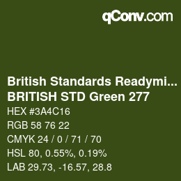 Código de color: British Standards Readymixed - BRITISH STD Green 277 | qconv.com