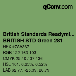 Código de color: British Standards Readymixed - BRITISH STD Green 281 | qconv.com