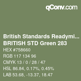 Código de color: British Standards Readymixed - BRITISH STD Green 283 | qconv.com