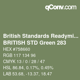 Code couleur: British Standards Readymixed - BRITISH STD Green 283 | qconv.com