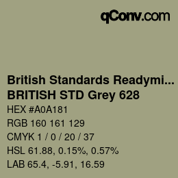 Código de color: British Standards Readymixed - BRITISH STD Grey 628 | qconv.com