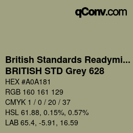 颜色代码: British Standards Readymixed - BRITISH STD Grey 628 | qconv.com