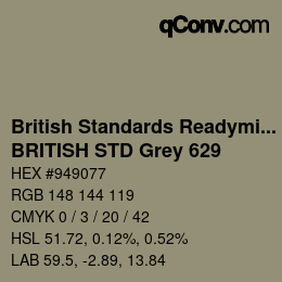 Código de color: British Standards Readymixed - BRITISH STD Grey 629 | qconv.com