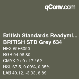 Farbcode: British Standards Readymixed - BRITISH STD Grey 634 | qconv.com