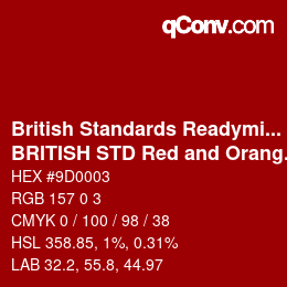 Code couleur: British Standards Readymixed - BRITISH STD Red and Orange 538 | qconv.com