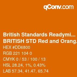Code couleur: British Standards Readymixed - BRITISH STD Red and Orange 557 | qconv.com
